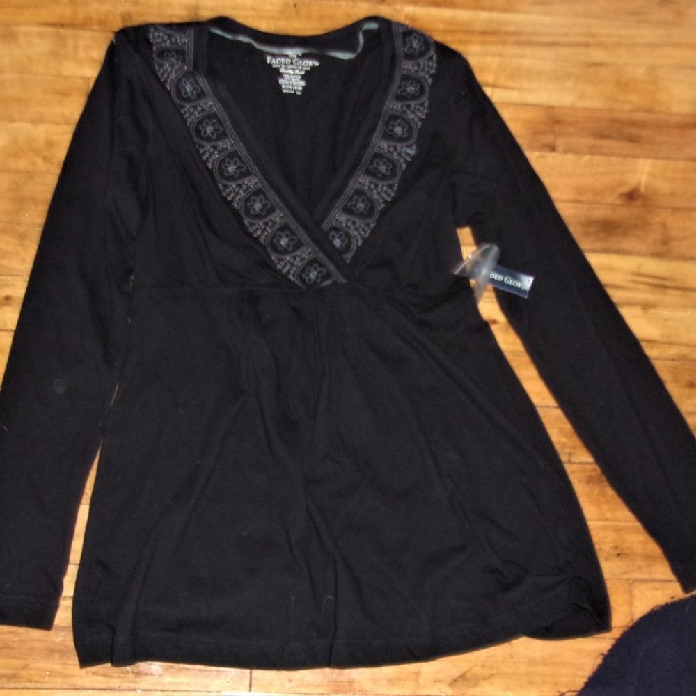 NEW boho small womans shirt tunic top black